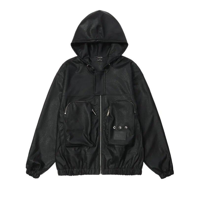 Black Retro PU Leather Hooded Jacket Men s Three-dimensional Pocket Casual Loose Jacket Couple Street Hip-hop Motorcycle Tops
Black Retro PU Leather Hooded Jacket Men s Three-dimensional Pocket Casual Loose Jacket Couple Street Hip-hop Motorcycle Tops