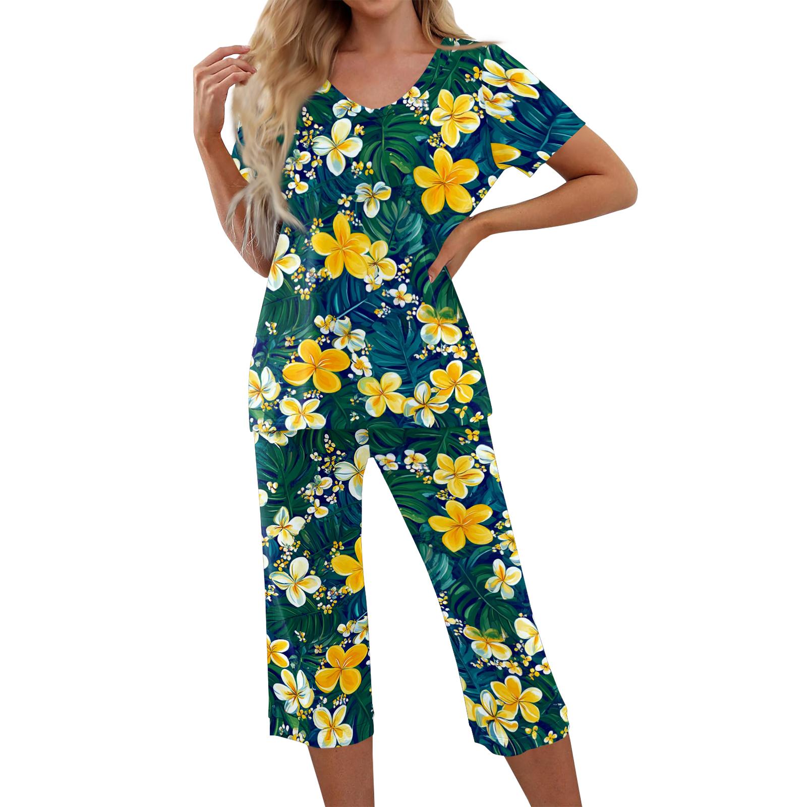 Women Two Piece Set Hawaiian Print Short Sleeve Top and Casual Capri Pants Summer Lounge Wear Lightweight Breathable Fabric XL
Women Two Piece Set Hawaiian Print Short Sleeve Top and Casual Capri Pants Summer Lounge Wear Lightweight Breathable Fabric XL