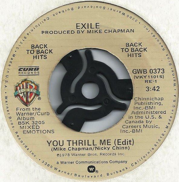 7inch Record EXILE (7) - You Thrill Me / Kiss You All Over GWB0373 Warner Bros. Re 1978 US Rock Used
7inch Record EXILE (7) - You Thrill Me / Kiss You All Over GWB0373 Warner Bros. Re 1978 US Rock Used