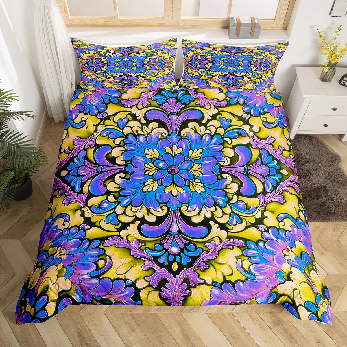 Purple Boho Comforter Cover Twin Full Mandala Duvet Cover Ethnic Tribal Floral Bedding Set Nordic Style Mexican Bedspread Cover EU Single(135*200cm)3pcs
Purple Boho Comforter Cover Twin Full Mandala Duvet Cover Ethnic Tribal Floral Bedding Set Nordic Style Mexican Bedspread Cover EU Single(135*200cm)3pcs