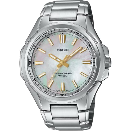 Casio Standard Solar Analog Watch, 5 ATM Water Resistant, Men s MTP-RS100S-7AV, Mother-of-Pearl Dial, Metal Band, Overseas Model
Casio Standard Solar Analog Watch, 5 ATM Water Resistant, Men s MTP-RS100S-7AV, Mother-of-Pearl Dial, Metal Band, Overseas Model