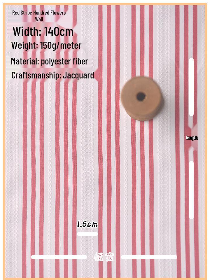 Children s Spring Doll Dress: Red, White, Blue, Black Striped Jacquard Polyester with Floral Wall Design
Children s Spring Doll Dress: Red, White, Blue, Black Striped Jacquard Polyester with Floral Wall Design