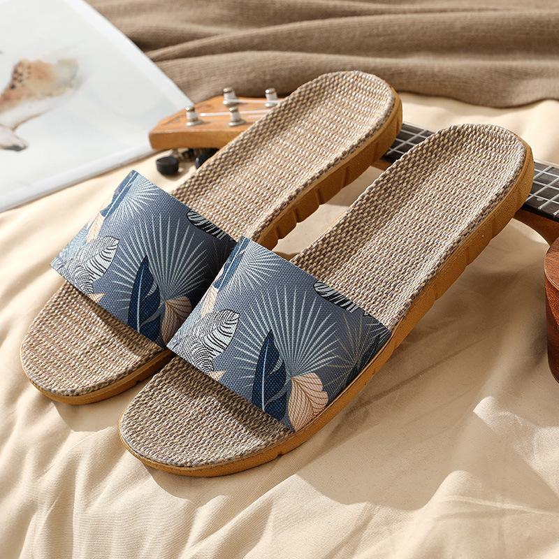 Летние льняные тапочки, модные женские и мужские льняные тапочки без шнуровки, домашние нескользящие тапочки, модные пляжные сандалии, шлепанцы 35