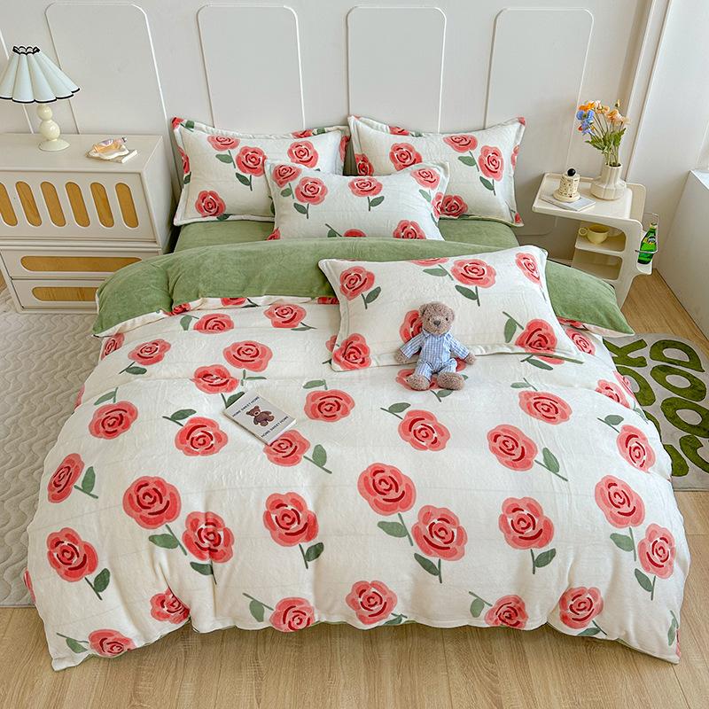 Комплект простыней из молочного бархата, четыре части, утолщенная зимняя фланелевая простыня, пододеяльник, двухсторонние бархатные простыни, одеяла, постельное белье Flat Bed Sheet&2.0m bed