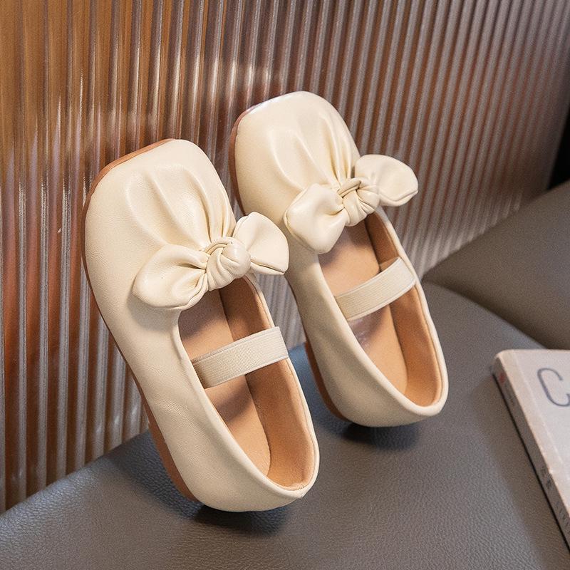 Кожаные лоферы для девочек с бантом - Весна/Осень 2025 Корейский стиль Sizes 23-27, Set of 5 грязно-белый