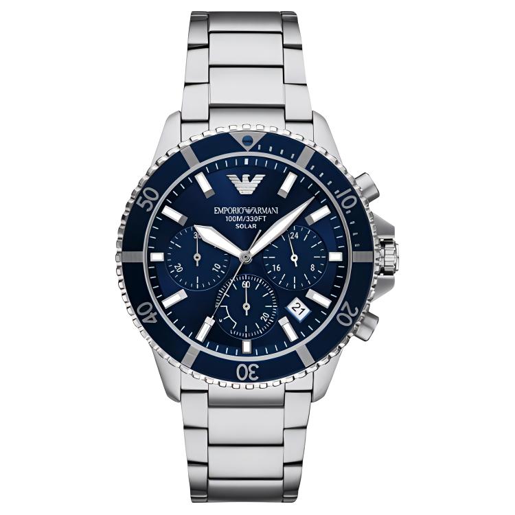 Emporio Armani Solar Quartz Watch Stainless Steel Band 43.5mm Blue Dial 100m Water Resistant Sport Style Men watches AR11681-CLG Regular Watch Box
Emporio Armani Solar Quartz Watch Stainless Steel Band 43.5mm Blue Dial 100m Water Resistant Sport Style Men watches AR11681-CLG Regular Watch Box