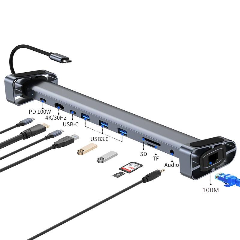 10-in-1 USB 3.0 Type-C Hub and Laptop Docking Station with Foldable Stand
10-in-1 USB 3.0 Type-C Hub and Laptop Docking Station with Foldable Stand