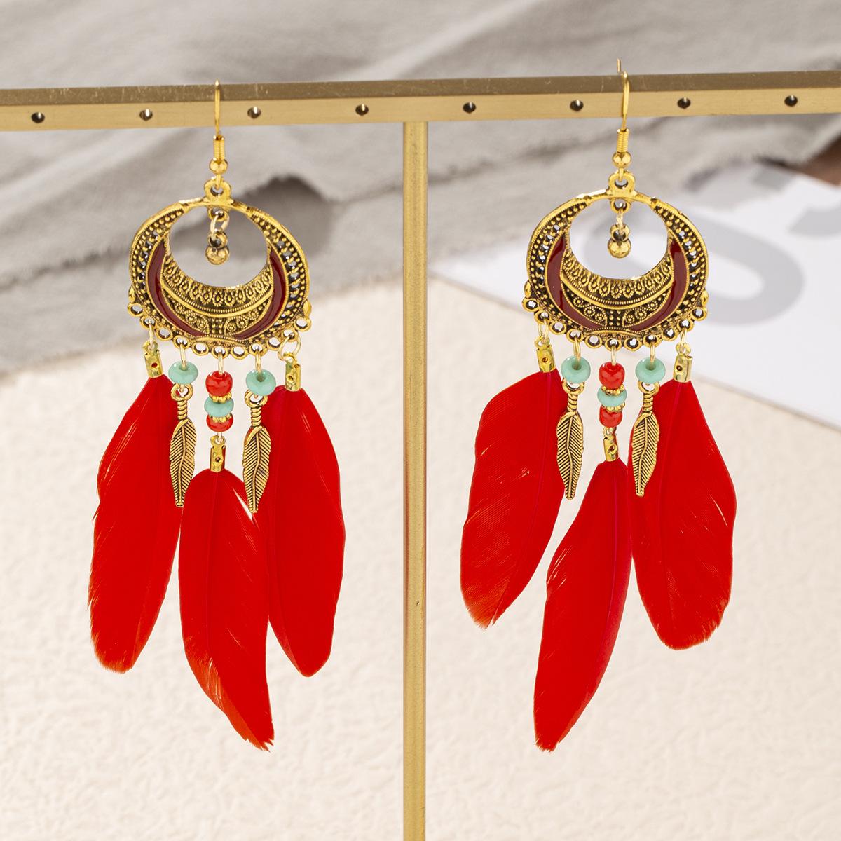 Bohemian Natural Feather Tassel Earrings with Metal Crescent Pendant and Bead Accents Lightweight Dangle Hook Earrings for Women One Size
Bohemian Natural Feather Tassel Earrings with Metal Crescent Pendant and Bead Accents Lightweight Dangle Hook Earrings for Women One Size