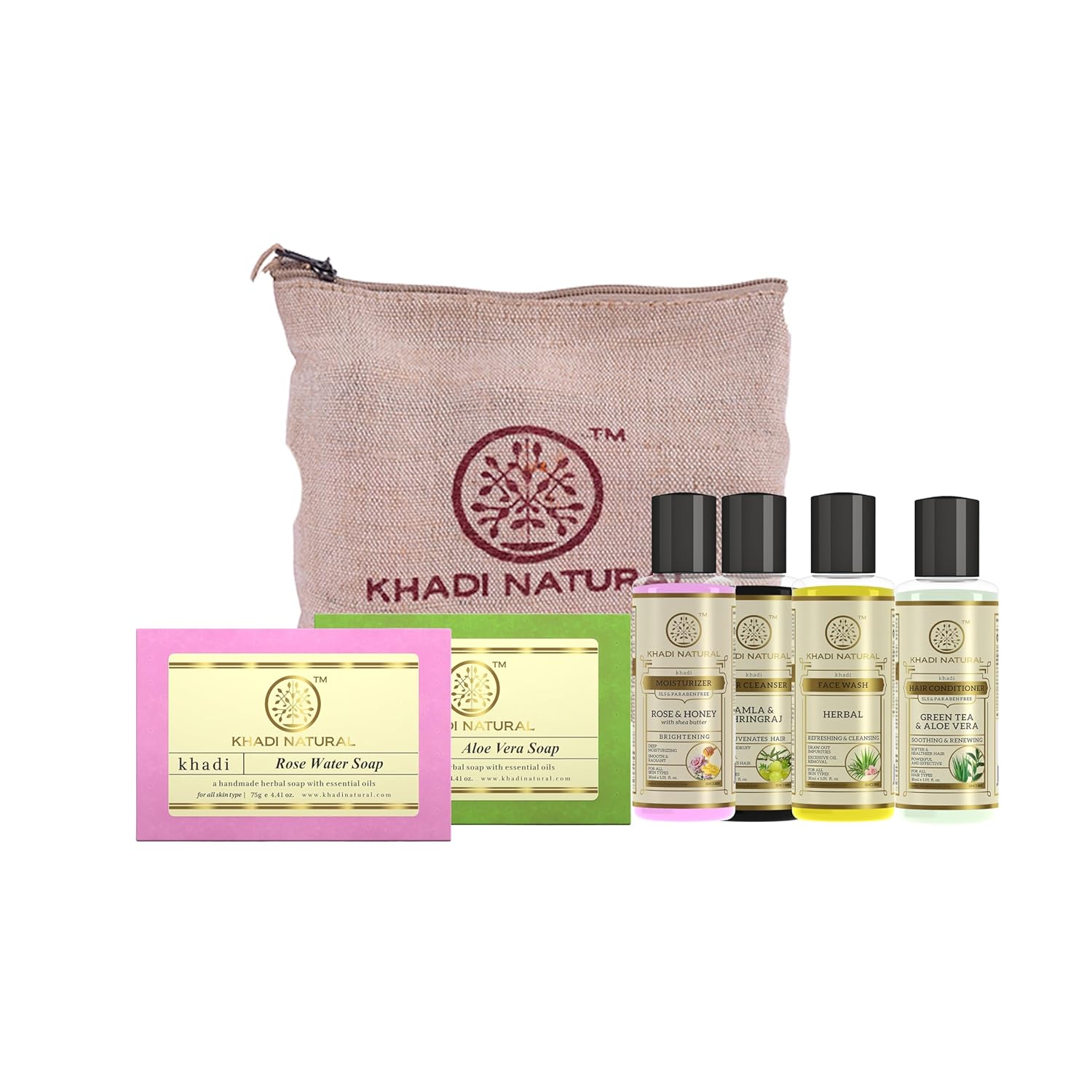 Khadi Natural Herbal Travel Kit Complete Skin And Hair Care Set With Toiletries And Jute Bag Compact Travel Pack
Khadi Natural Herbal Travel Kit Complete Skin And Hair Care Set With Toiletries And Jute Bag Compact Travel Pack