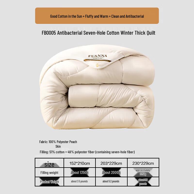 FUANNA 7-Hole Antibacterial Xinjiang Cotton Winter Quilt
FUANNA 7-Hole Antibacterial Xinjiang Cotton Winter Quilt