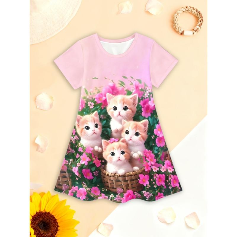 Girls Short-Sleeve Dress- Features a 3D Cat Print Design, Perfect for Summer and Spring Outdoor Activities, 110
Girls Short-Sleeve Dress- Features a 3D Cat Print Design, Perfect for Summer and Spring Outdoor Activities, 110