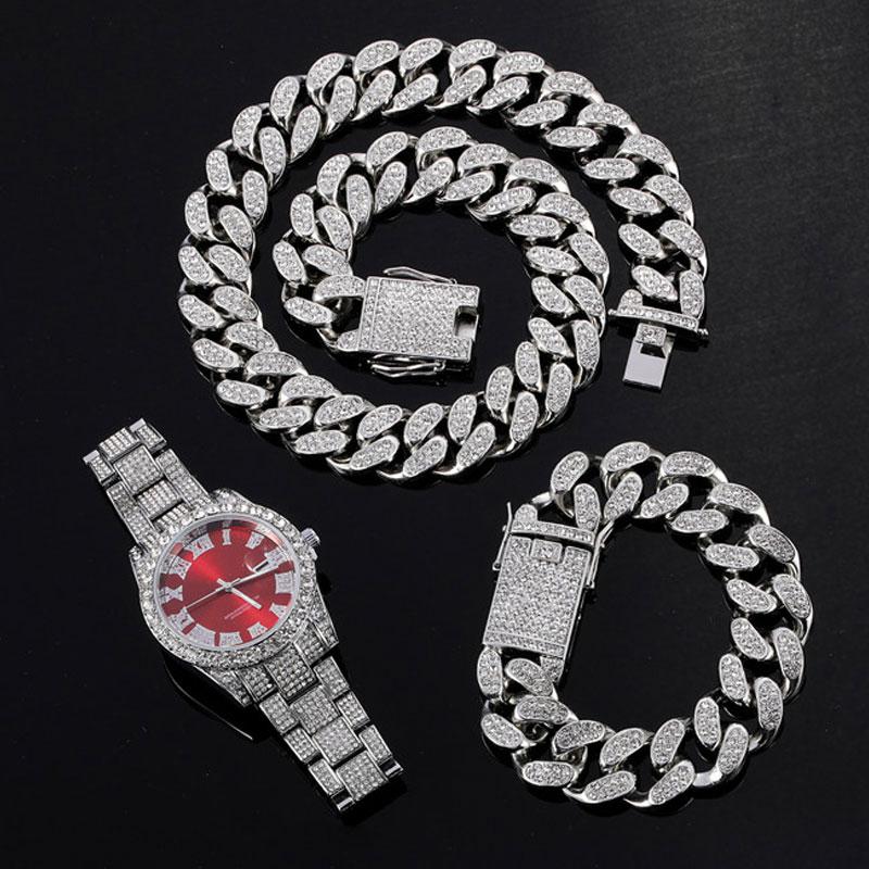 Hip Hop 20MM 3PCS KIT Watch+Necklace+Bracelet Bling Crystal AAA+ Iced Out Cuban Rhinestones Chains For Women Men Jewelry
Hip Hop 20MM 3PCS KIT Watch+Necklace+Bracelet Bling Crystal AAA+ Iced Out Cuban Rhinestones Chains For Women Men Jewelry