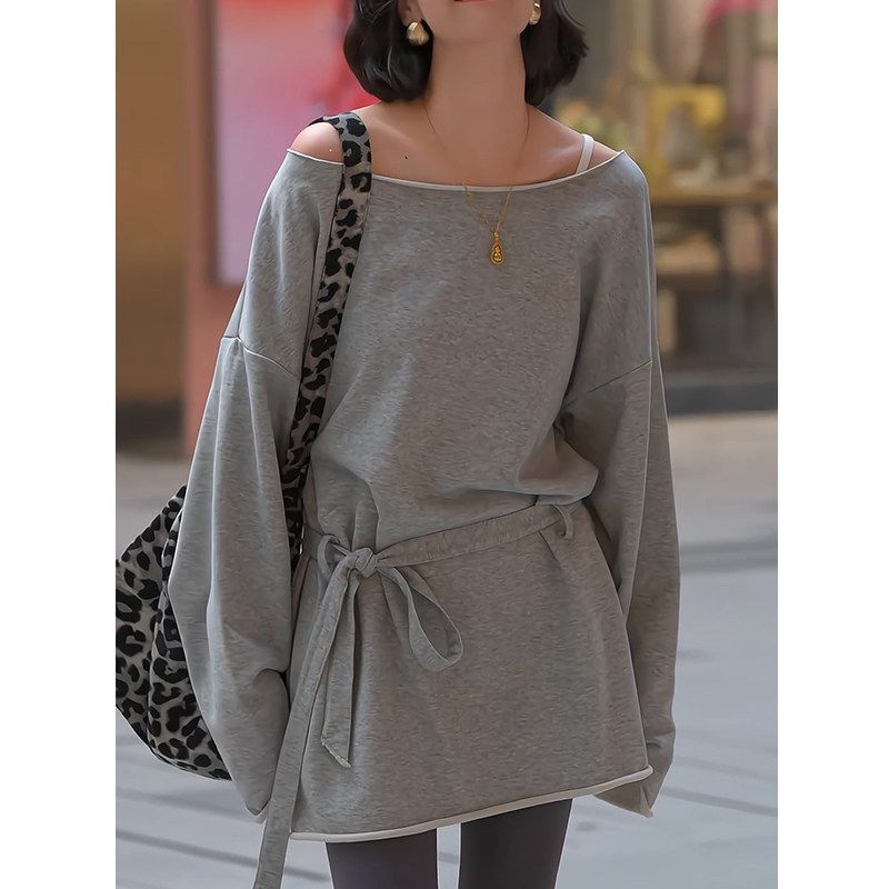 Style off-Shoulder Gray Curling Long Sleeves T-shirt Women s Early Spring Stylish Niche Style Waist-Controlled Lace-up Mid Length Long Length Tops Gray L
Style off-Shoulder Gray Curling Long Sleeves T-shirt Women s Early Spring Stylish Niche Style Waist-Controlled Lace-up Mid Length Long Length Tops Gray L