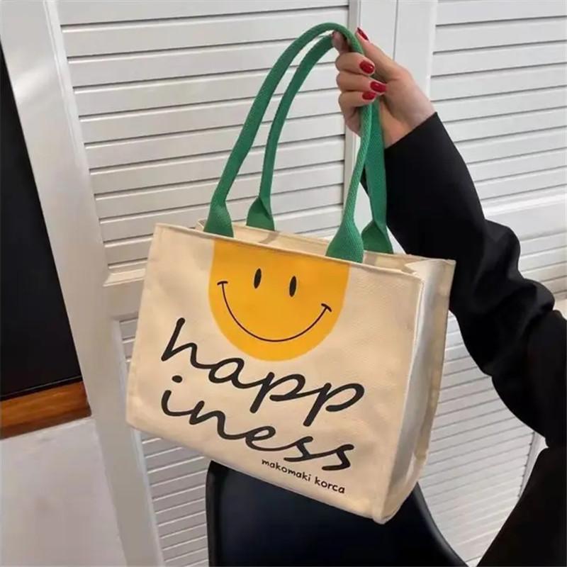 Модная холщовая сумка с принтом Kawaii, большая вместительная сумка через плечо, школьная сумка для кампуса, легкая женская сумка для работы, путешествий, шопинга