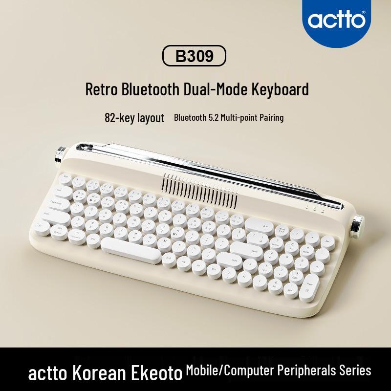 actto B309 Wireless Bluetooth 5.2 Dual-Mode Keyboard with 82 Retro Round Keycaps - Antique Typewriter Style Ivory - English
actto B309 Wireless Bluetooth 5.2 Dual-Mode Keyboard with 82 Retro Round Keycaps - Antique Typewriter Style Ivory - English