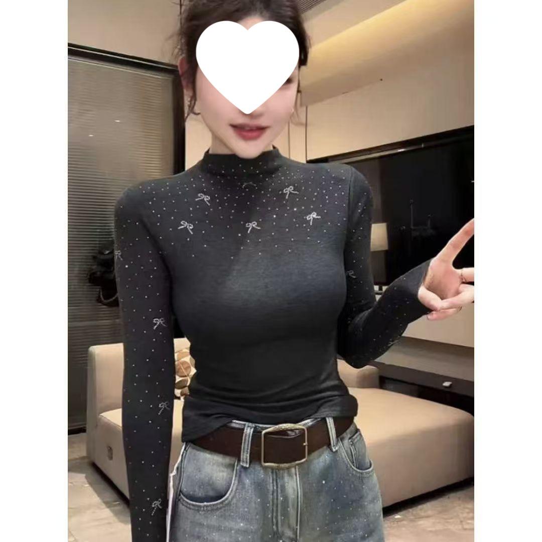 Autumn & Winter Rhinestone Bow Slimming Turtleneck Long Sleeve Top 3XL сірий колір
Autumn & Winter Rhinestone Bow Slimming Turtleneck Long Sleeve Top 3XL сірий колір