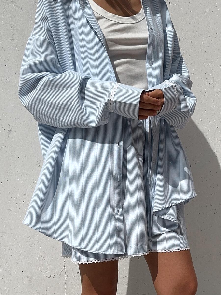 European & American Spring 2026 Cotton Lace Trim Shirt & Shorts Set Large
European & American Spring 2026 Cotton Lace Trim Shirt & Shorts Set Large