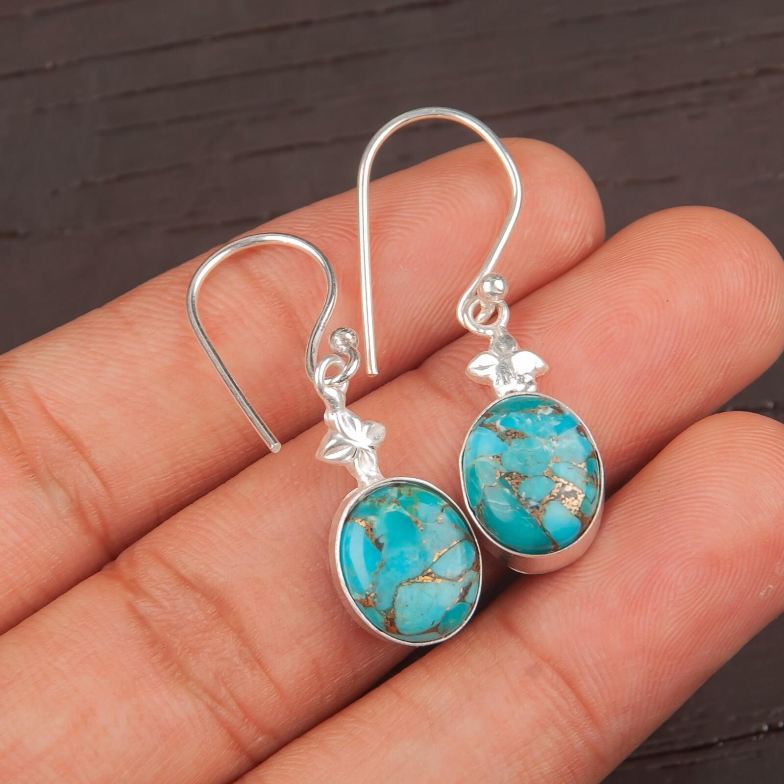 Blue Copper Turquoise Gemstone 925 Sterling Silver Pretty Jewelry Earrings Gift EE-6-36
Blue Copper Turquoise Gemstone 925 Sterling Silver Pretty Jewelry Earrings Gift EE-6-36
