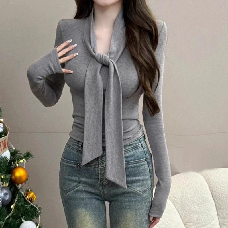Design Sense Lace-up Long Sleeve T-shirt Women Spring and Autumn New Style German Velvet with Slim Slim Bottom Shirt Top XL дубильна кора
Design Sense Lace-up Long Sleeve T-shirt Women Spring and Autumn New Style German Velvet with Slim Slim Bottom Shirt Top XL дубильна кора