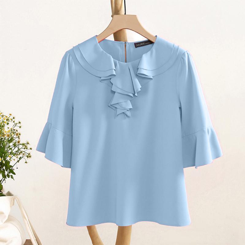 ZANZEA Женская повседневная блузка свободного кроя с воротником-рюшем и рукавами 3/4 5XL синий
ZANZEA Женская повседневная блузка свободного кроя с воротником-рюшем и рукавами 3/4 5XL синий