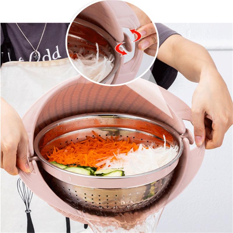 Double-layer Rotatable Colander Bowl Set With Slicers, 4-in-1 Multifunctional Stainless Steel
Double-layer Rotatable Colander Bowl Set With Slicers, 4-in-1 Multifunctional Stainless Steel