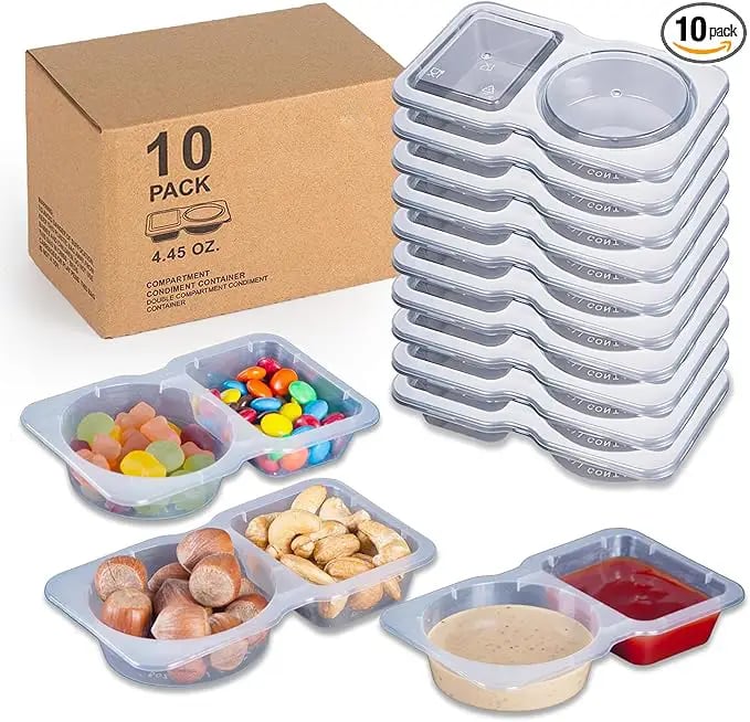 10/20/30P Double Compartment Condiment Containers with Lids Disposable, 2 Compartment Snack Containers, Reusable Snack Container
10/20/30P Double Compartment Condiment Containers with Lids Disposable, 2 Compartment Snack Containers, Reusable Snack Container