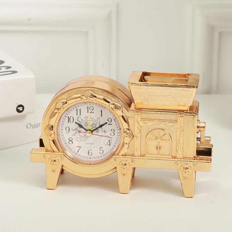 Креативный ретро-будильник в виде мельницы, студенческий настольный держатель для ручек, прикроватный будильник золотой