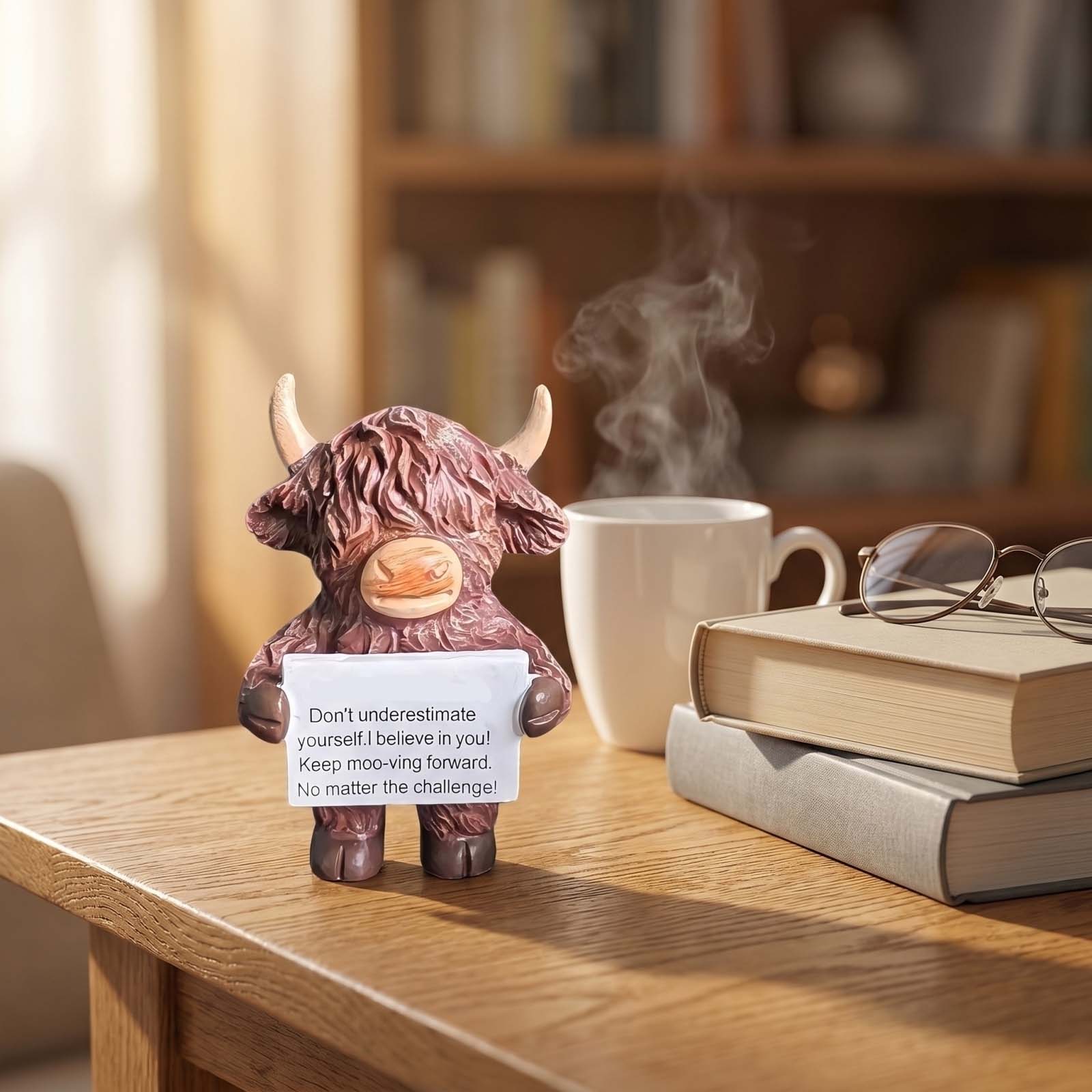 Resin Highland Cow Figurine Holding Inspirational Sign Creative Home Garden Desktop Decoration Handmade Craft Gift Item for Office Living Room One Size
Resin Highland Cow Figurine Holding Inspirational Sign Creative Home Garden Desktop Decoration Handmade Craft Gift Item for Office Living Room One Size