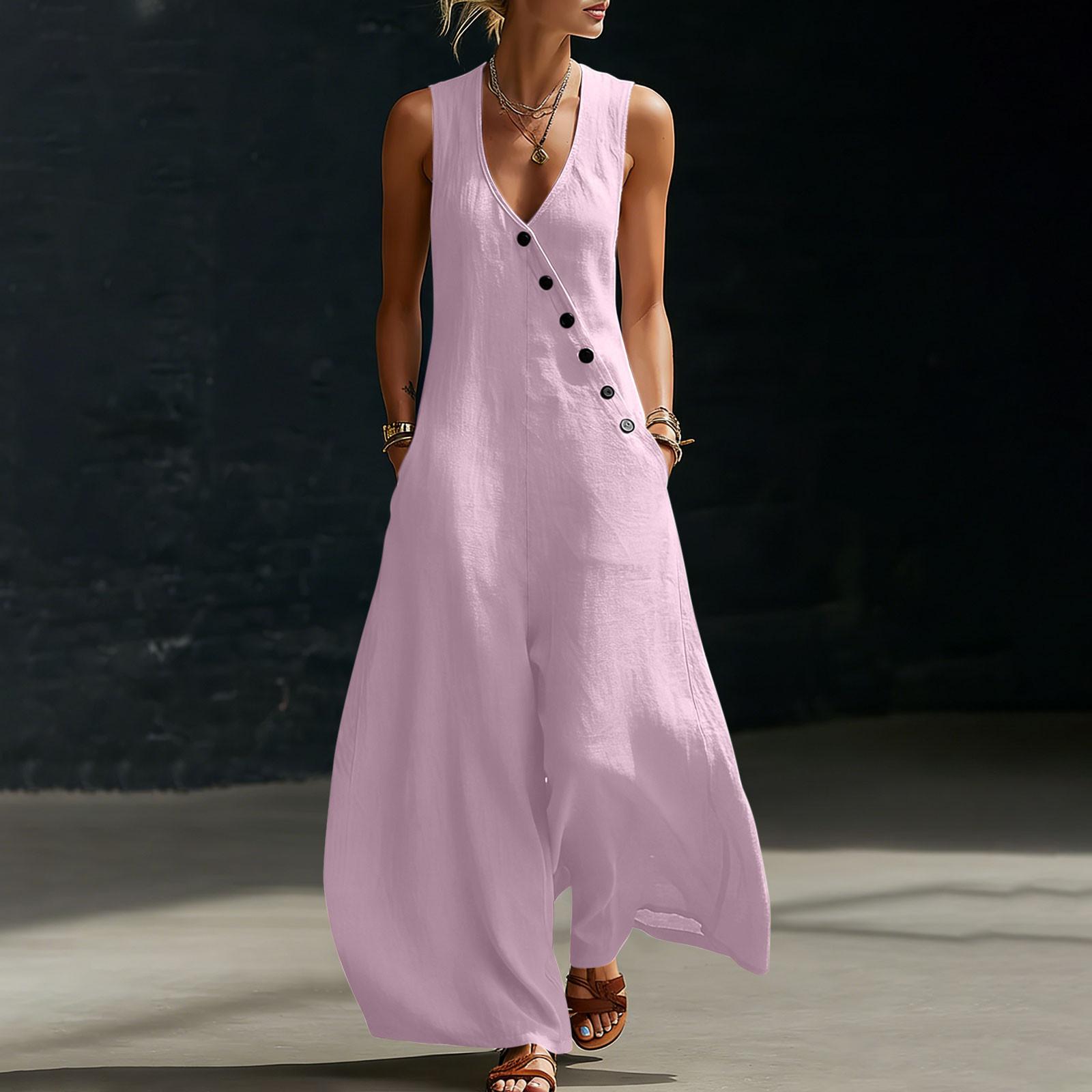 Sleeveless Wide Leg Jumpsuit for Women Linen V Neck Loose Fit Romper with Asymmetrical Button Front Casual Style M рожевий
Sleeveless Wide Leg Jumpsuit for Women Linen V Neck Loose Fit Romper with Asymmetrical Button Front Casual Style M рожевий