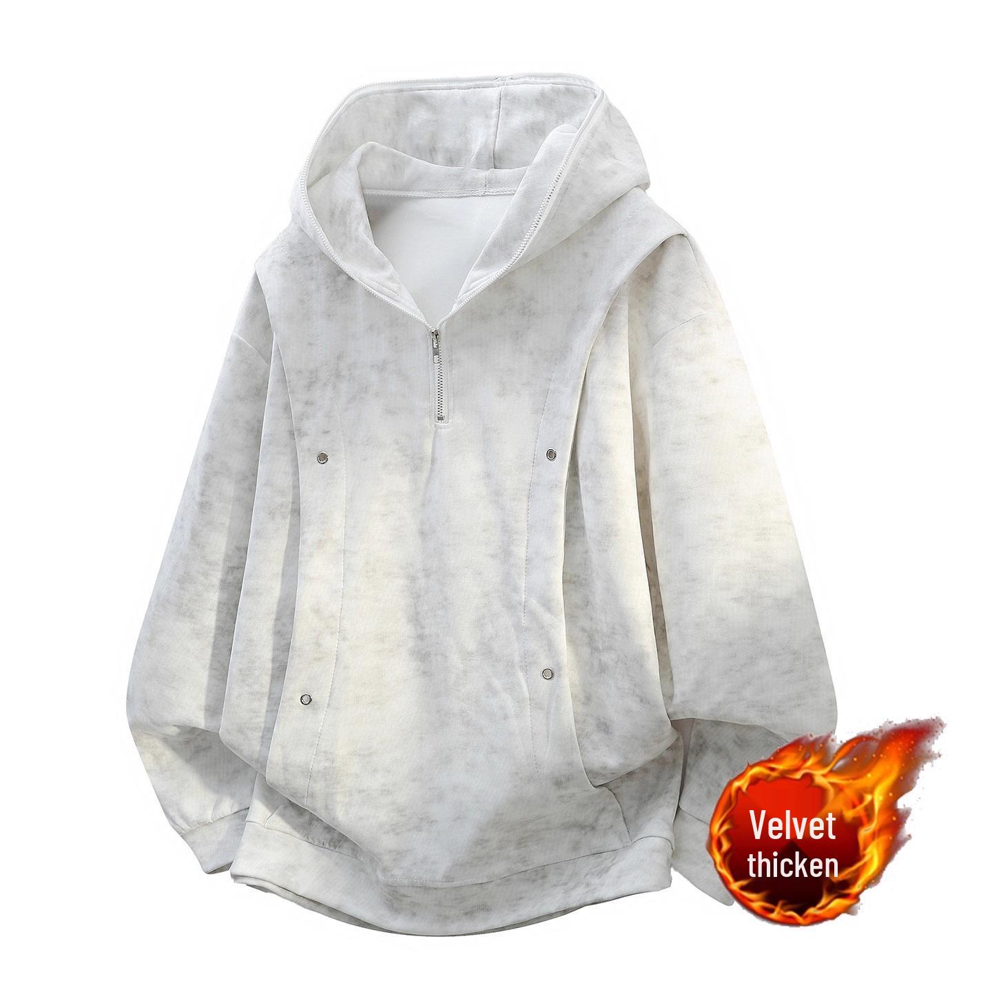 Men’s American Tie-Dye Half-Zip Hooded Sweatshirt with Rivet Patchwork and Plus Velvet Design L
Men’s American Tie-Dye Half-Zip Hooded Sweatshirt with Rivet Patchwork and Plus Velvet Design L