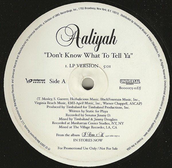 12inch Record AALIYAH - Don t Know What To Tell Ya / Got To B000117511DJ Universal Recor 2003 US Rap & Hip-Hop/R&B Used
12inch Record AALIYAH - Don t Know What To Tell Ya / Got To B000117511DJ Universal Recor 2003 US Rap & Hip-Hop/R&B Used
