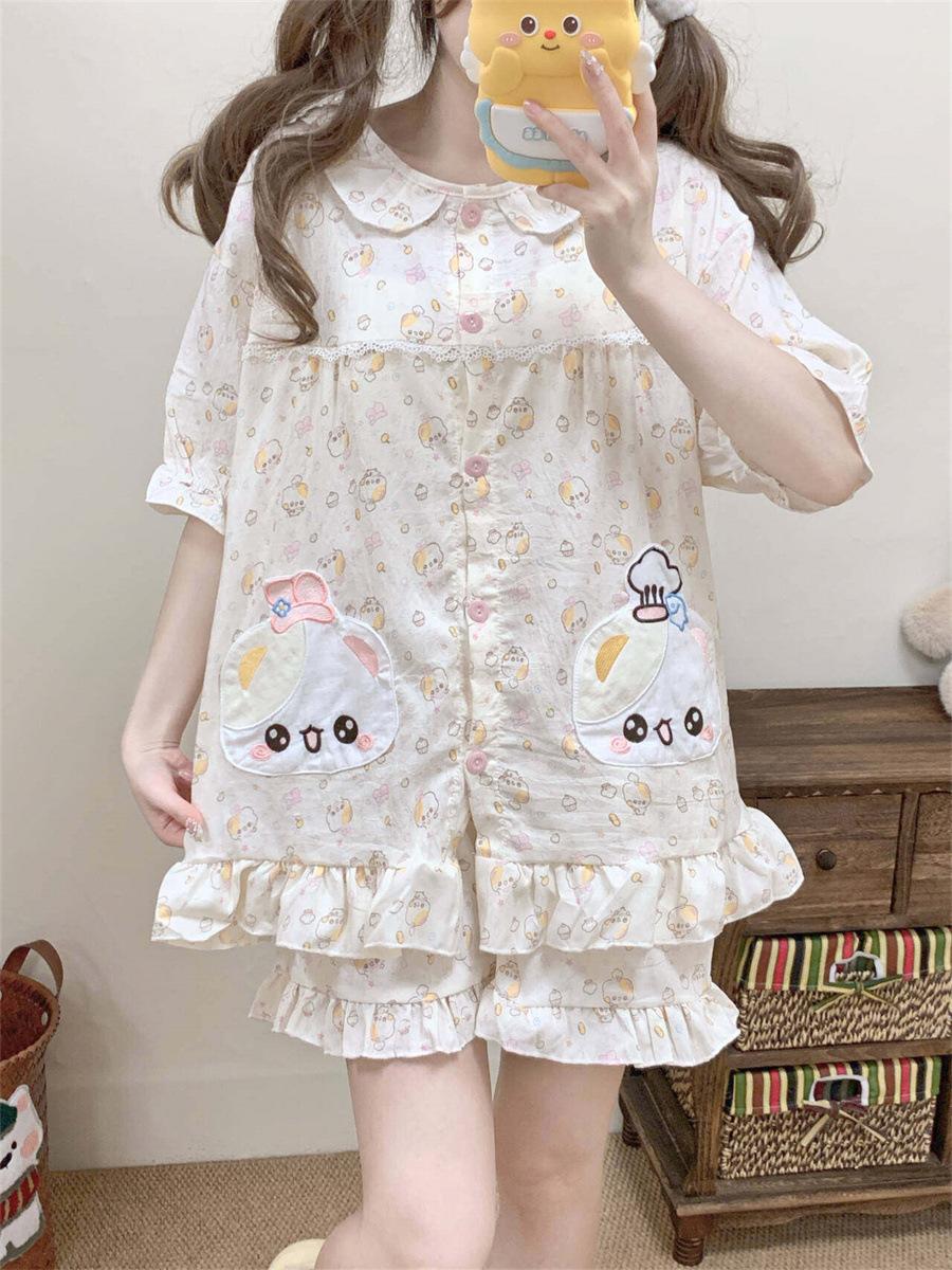 Floral cartoon princess style open bear pajamas women s summer short-sleeved shorts two-piece set soft cute princess style loungewear S
Floral cartoon princess style open bear pajamas women s summer short-sleeved shorts two-piece set soft cute princess style loungewear S