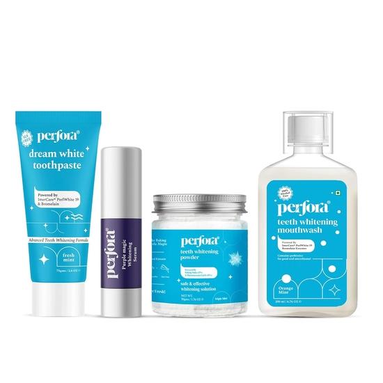 Набор для отбеливания зубов Perfora Complete Oral Care | Для мгновенного отбеливания зубов | Зубная паста без SLS для взрослых | Без искусственных подсластителей | Упаковка из 4 штук
Набор для отбеливания зубов Perfora Complete Oral Care | Для мгновенного отбеливания зубов | Зубная паста без SLS для взрослых | Без искусственных подсластителей | Упаковка из 4 штук