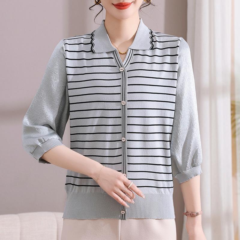 2026 Spring Striped Knit Top: Stylish Three-Quarter Sleeve Blouse for Moms and Mother-in-Laws Size 115
2026 Spring Striped Knit Top: Stylish Three-Quarter Sleeve Blouse for Moms and Mother-in-Laws Size 115
