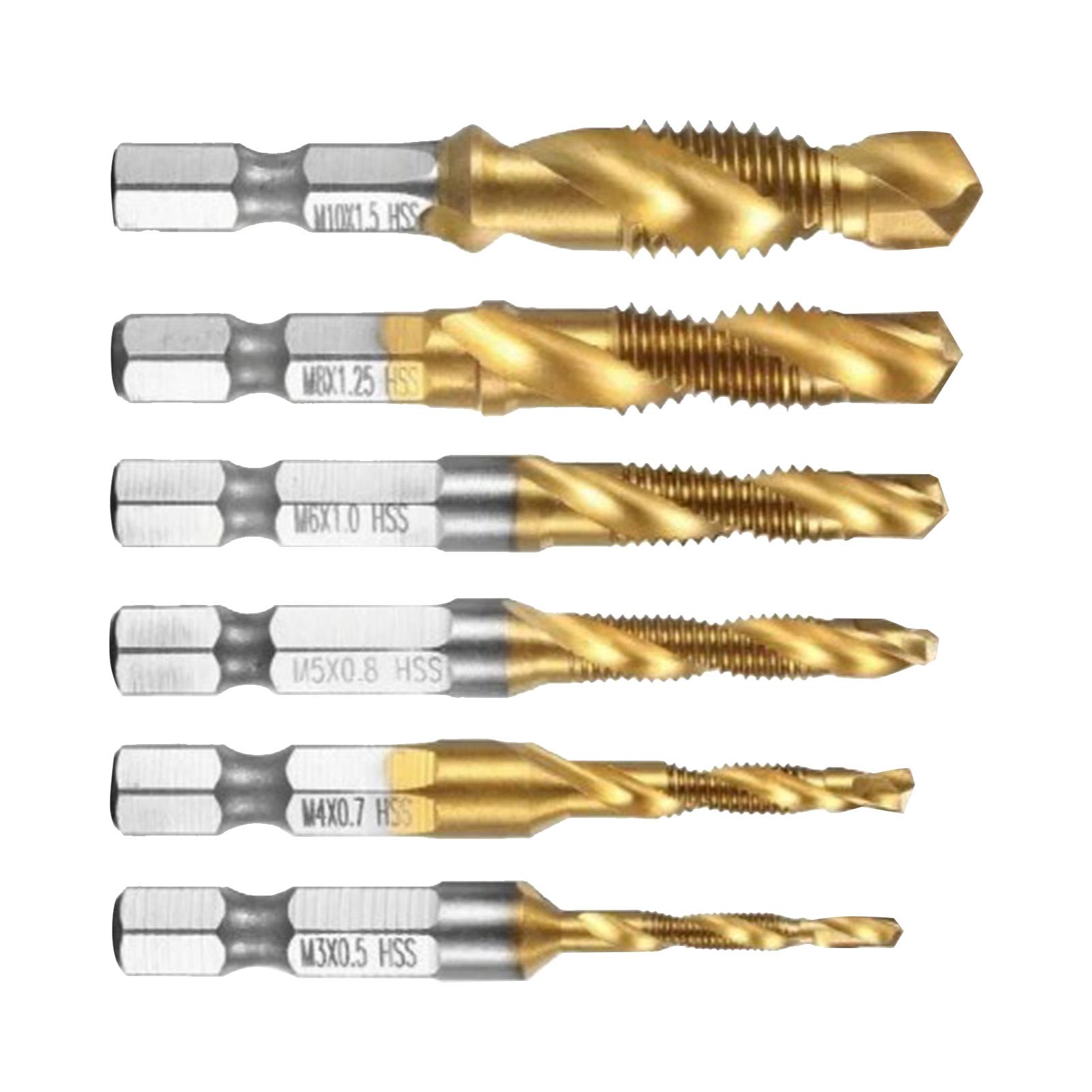 Набор из 6 шт. сверл-метчиков с шестигранным хвостовиком, быстрорежущая сталь, спиральная резьба, нарезание резьбы, зенковка
Набор из 6 шт. сверл-метчиков с шестигранным хвостовиком, быстрорежущая сталь, спиральная резьба, нарезание резьбы, зенковка