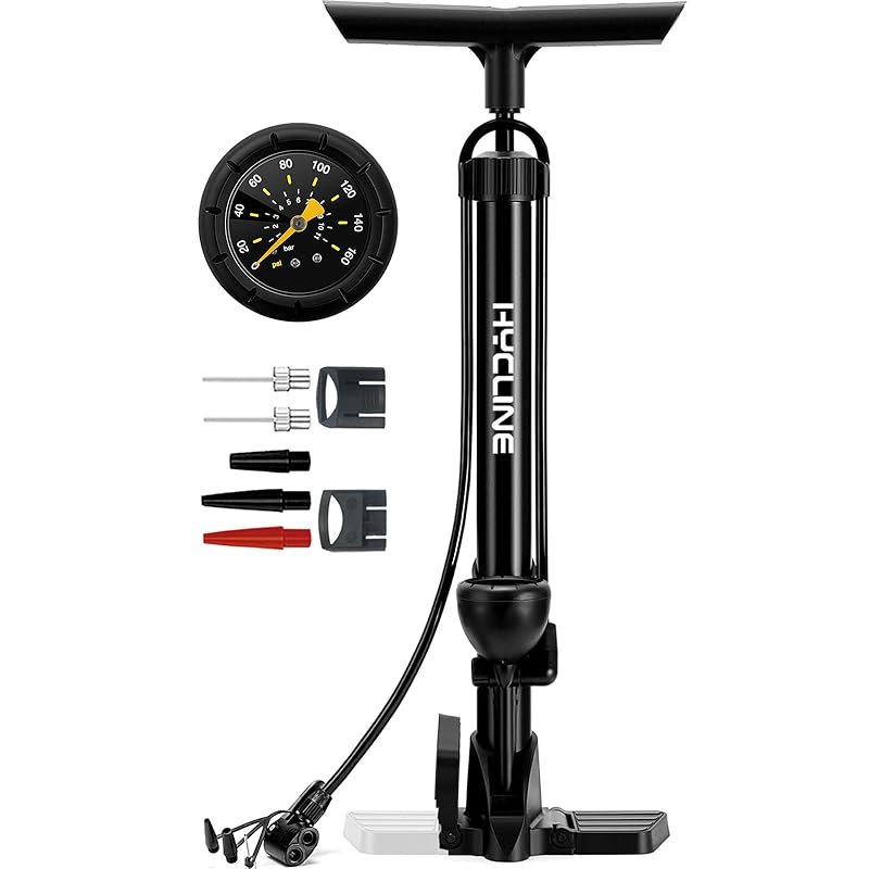 HYCLINE Bicycle Pump with Pressure Gauge: 160 PSI/11 Bar, Fits Presta, Schrader, and British Valves, Compact, Lightweight Floor Pump with Extra-Long
HYCLINE Bicycle Pump with Pressure Gauge: 160 PSI/11 Bar, Fits Presta, Schrader, and British Valves, Compact, Lightweight Floor Pump with Extra-Long