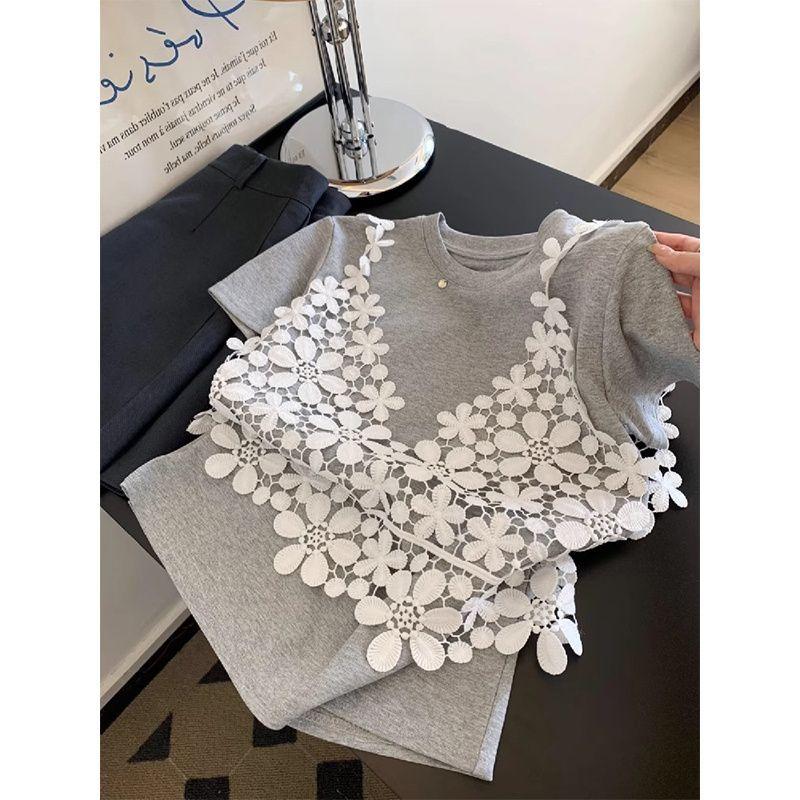 Модная и стильная ажурная вязаная футболка с короткими рукавами и круглым вырезом, имитирующая двухслойность, женский популярный топ XL серый
Модная и стильная ажурная вязаная футболка с короткими рукавами и круглым вырезом, имитирующая двухслойность, женский популярный топ XL серый