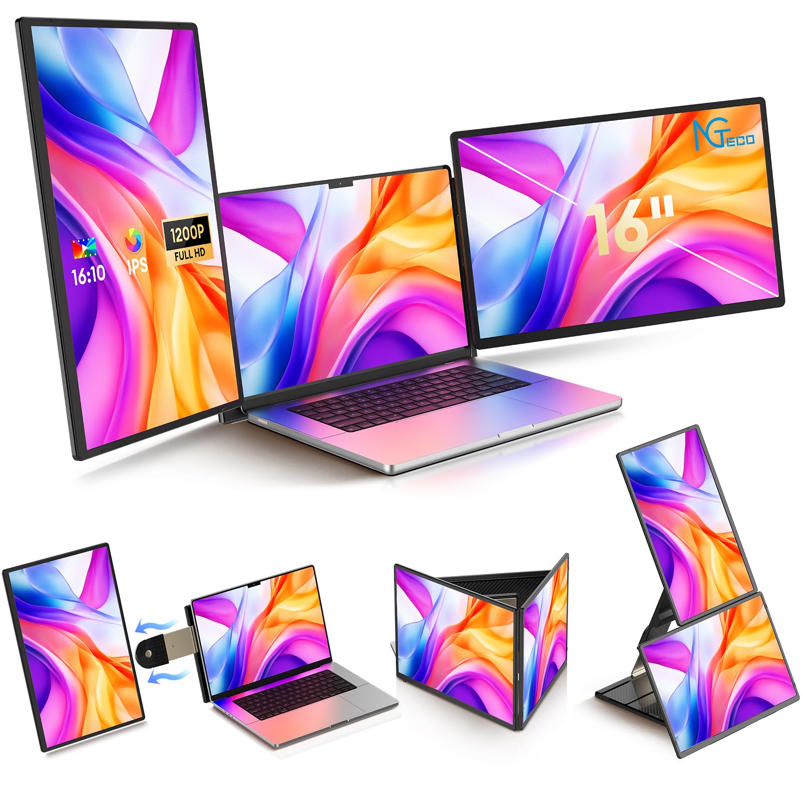 NGTeco Dual Display Mobile Monitor Laptop Screen Extender 2 Screens Triple Monitor Foldable Connection FHD 1200P IPS Panel OS 16 13-17 Type-C чорний
NGTeco Dual Display Mobile Monitor Laptop Screen Extender 2 Screens Triple Monitor Foldable Connection FHD 1200P IPS Panel OS 16 13-17 Type-C чорний