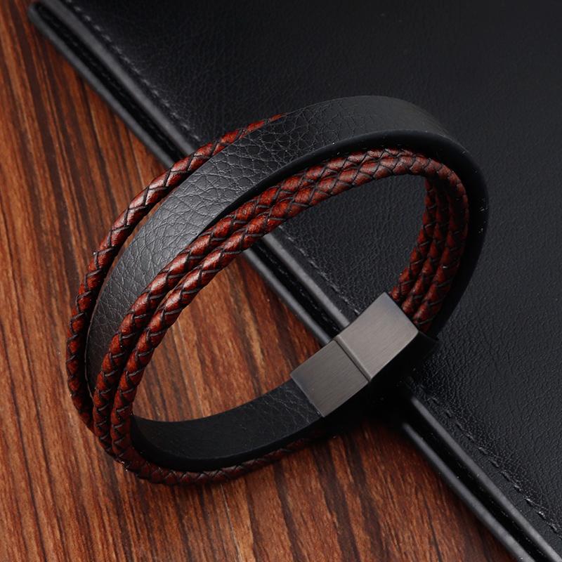 Simple Style Custom Handmade Leather Buckle Stitching Combination Stainless Steel Men s Bracelet Magnet Big Promotion Gift 21cm
Simple Style Custom Handmade Leather Buckle Stitching Combination Stainless Steel Men s Bracelet Magnet Big Promotion Gift 21cm