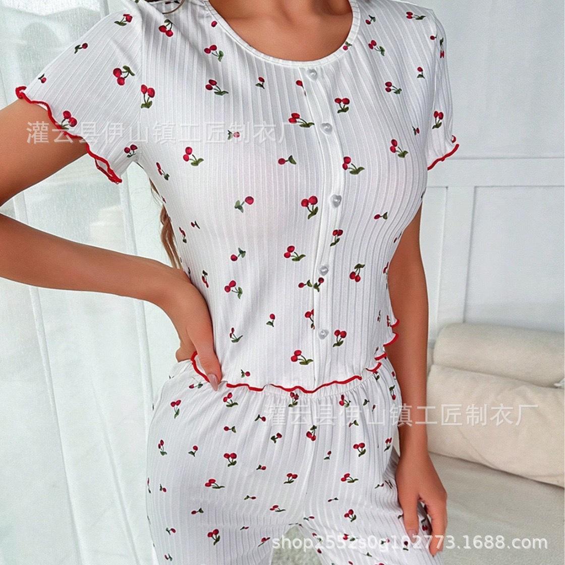 New Cherry Printed Lotus Leaf Ribbed Loungewear Short Sleeve Pants Set Women s Summer Thin S белый
New Cherry Printed Lotus Leaf Ribbed Loungewear Short Sleeve Pants Set Women s Summer Thin S белый