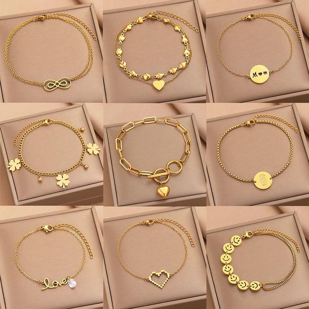Stainless Steel Bracelets Classic Infinity Symbol Elegant Heart Pendant Lucky Clover Smiley Trendy Bracelet For Women Jewelry
Stainless Steel Bracelets Classic Infinity Symbol Elegant Heart Pendant Lucky Clover Smiley Trendy Bracelet For Women Jewelry