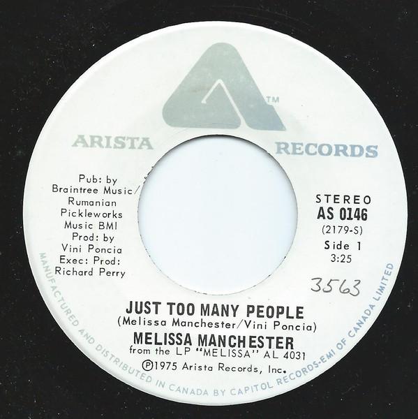 7inch Record MELISSA MANCHESTER Just Too Many People AS0146 Arista 1975 Canada Rock Used
7inch Record MELISSA MANCHESTER Just Too Many People AS0146 Arista 1975 Canada Rock Used