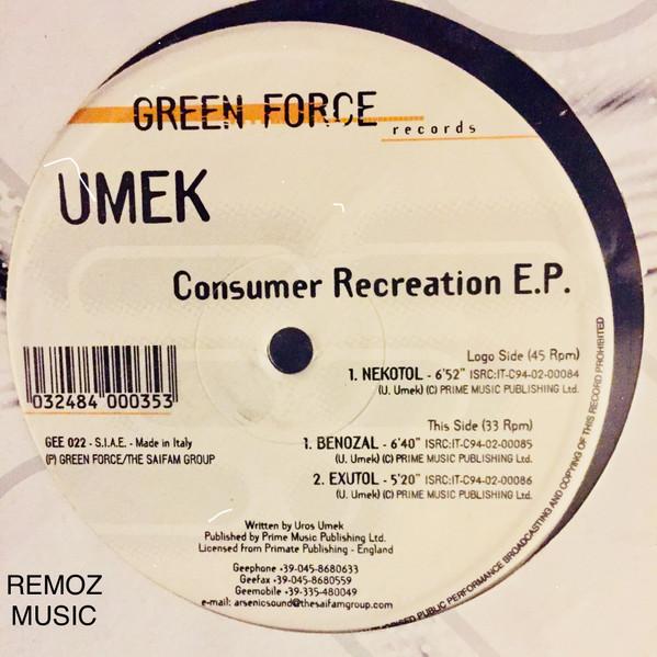 12inch Record UMEK Consumer Recreation E.P. GEE022 Green Force 2001 Italy Dance Electronica Used
12inch Record UMEK Consumer Recreation E.P. GEE022 Green Force 2001 Italy Dance Electronica Used