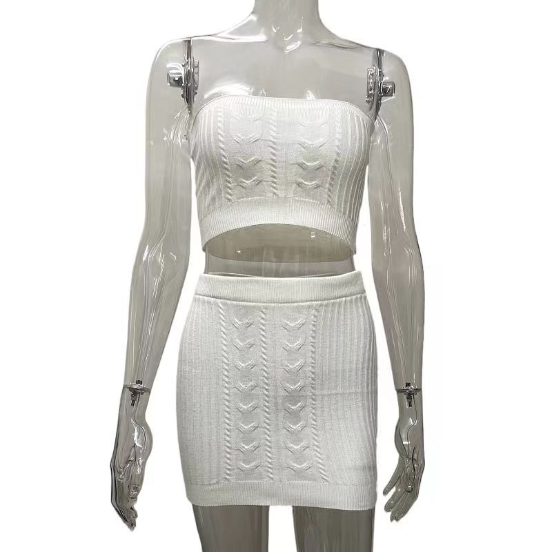 European and American Sexy Knitted Tube Top Sheath Short dress Set Knitted Chest Wrap and Skirt Set White L
European and American Sexy Knitted Tube Top Sheath Short dress Set Knitted Chest Wrap and Skirt Set White L