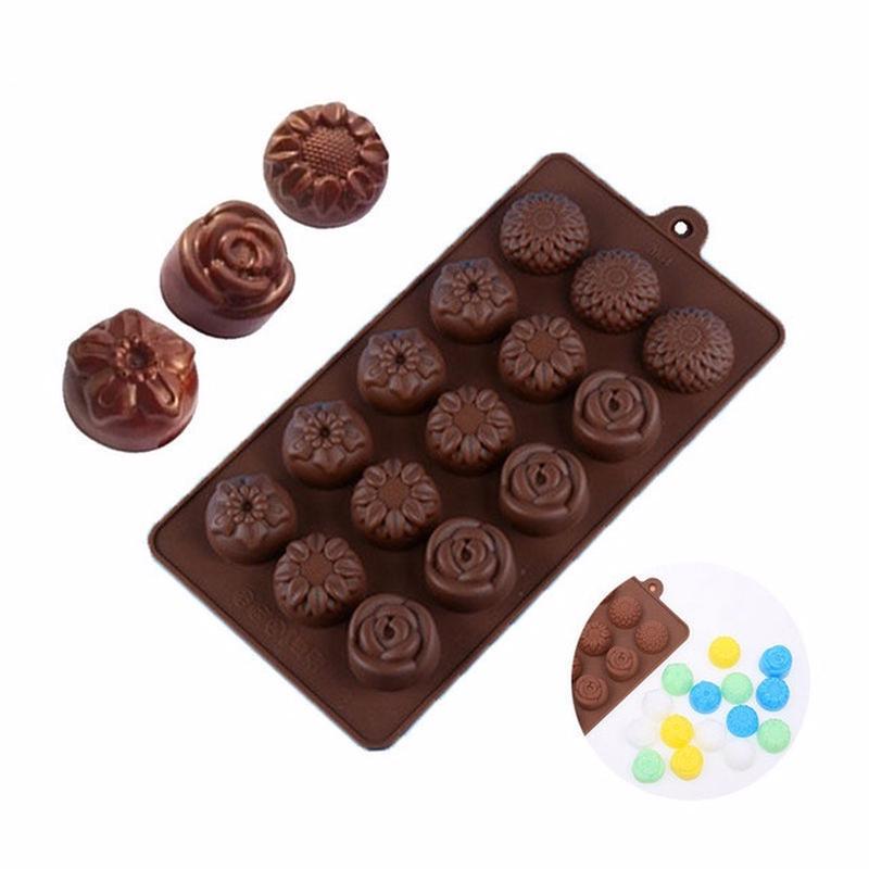15 отверстий в форме цветка, силиконовая форма для шоколада, лоток для кубиков льда, сделай сам, форма для выпечки помадки и печенья, форма для выпечки желе, пудинга, десерта, формы для выпечки