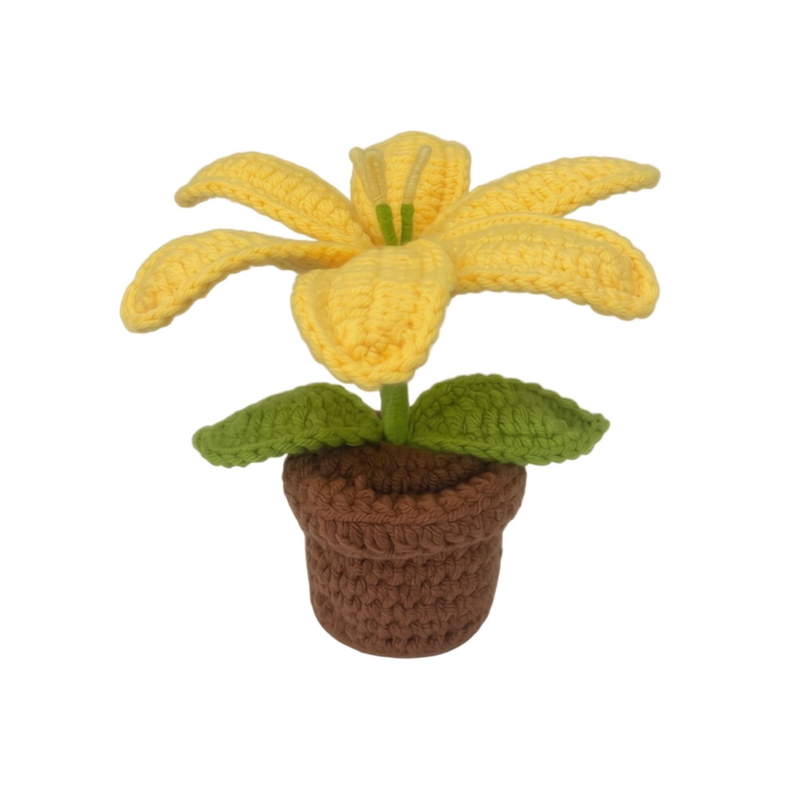 Handmade Knitted Yarn Potted Plant Tabletop Decoration Knitted Flower Pot with Lily Flower Design Soft Yarn Craft Indoor Ornament One Size жовтий
Handmade Knitted Yarn Potted Plant Tabletop Decoration Knitted Flower Pot with Lily Flower Design Soft Yarn Craft Indoor Ornament One Size жовтий
