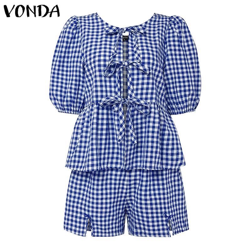 VONDA Женские комплекты Топы в клетку с коротким рукавом и бантом и шорты с эластичной талией M синий
VONDA Женские комплекты Топы в клетку с коротким рукавом и бантом и шорты с эластичной талией M синий