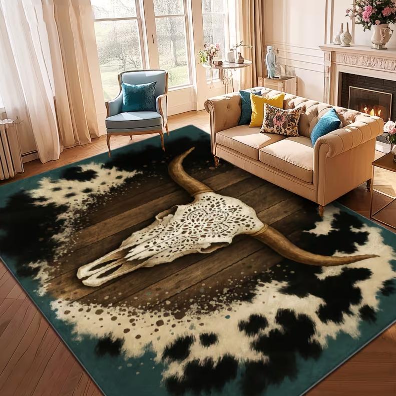 Cow Head Retro Carpet Washable Carpet Living Room Coffee Table Carpet Bedroom Doormat Dining Room Area Carpet Room Decoration 40x60cm
Cow Head Retro Carpet Washable Carpet Living Room Coffee Table Carpet Bedroom Doormat Dining Room Area Carpet Room Decoration 40x60cm