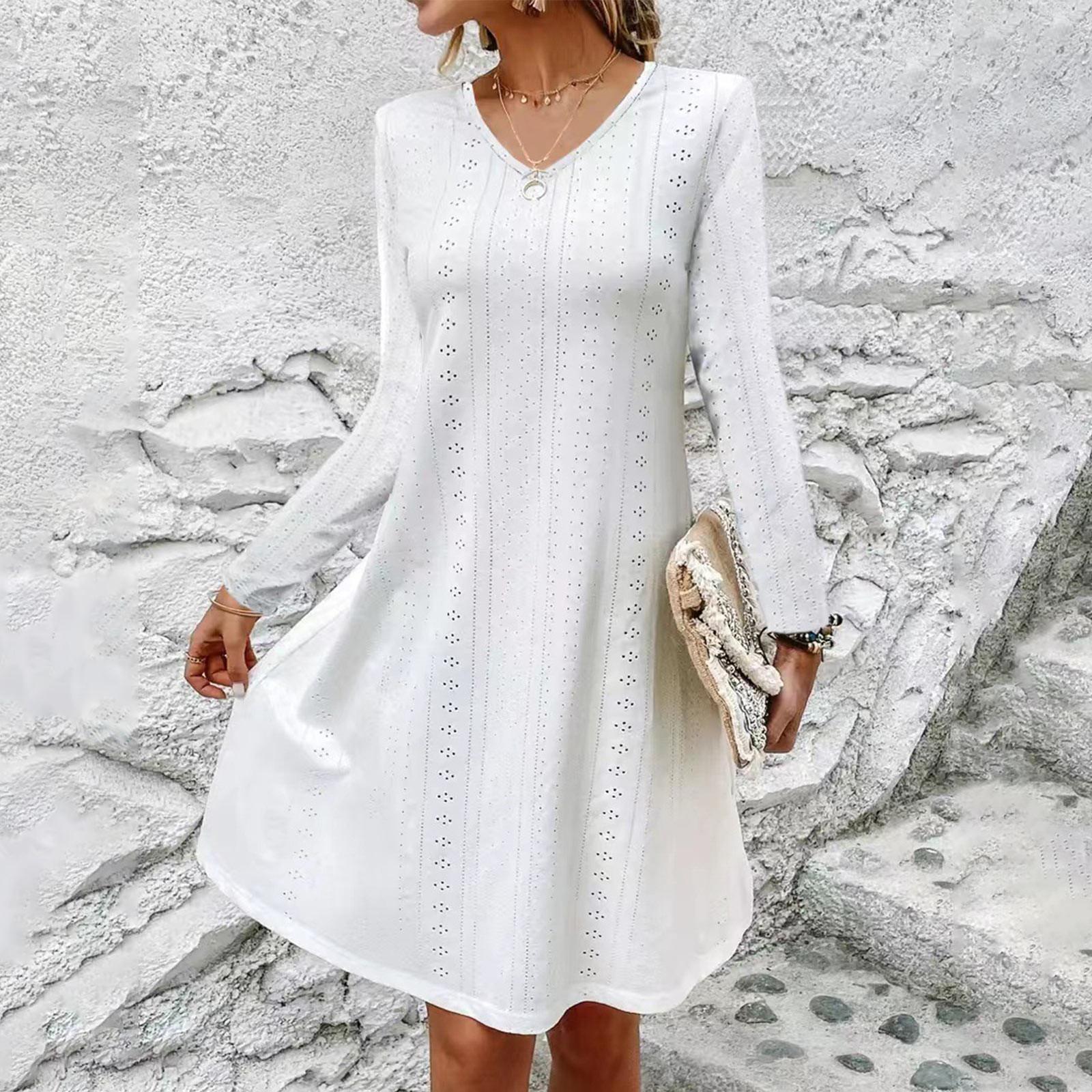 Женское модное повседневное платье с длинными рукавами и V-образным вырезом, однотонное XL белый
Женское модное повседневное платье с длинными рукавами и V-образным вырезом, однотонное XL белый