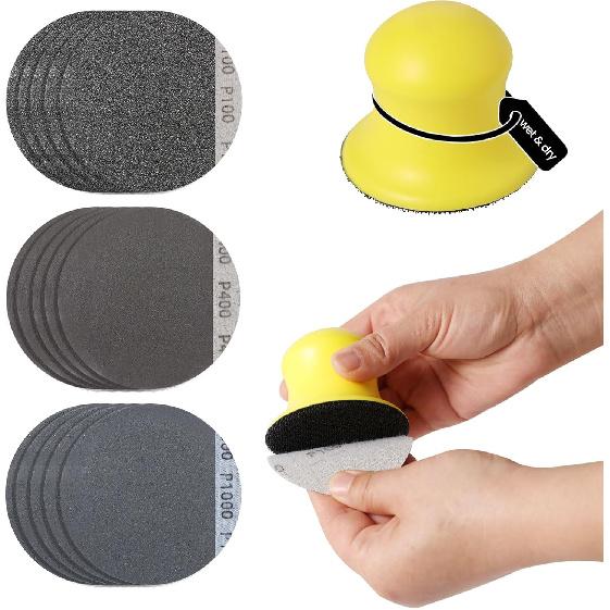 BOOWAN NICOLE Wet & Dry Hand Sanding Block for Jesmonite Concrete Terrazzo, 2.9 Round Hook and Loop Hand Sander with 100/400/1000 Grit Sandpapers - 1‘’ Sanderpapers
BOOWAN NICOLE Wet & Dry Hand Sanding Block for Jesmonite Concrete Terrazzo, 2.9 Round Hook and Loop Hand Sander with 100/400/1000 Grit Sandpapers - 1‘’ Sanderpapers